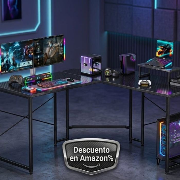 Escritorio gamer en L de LINGLUCKY baja a $1,199 en Amazon México