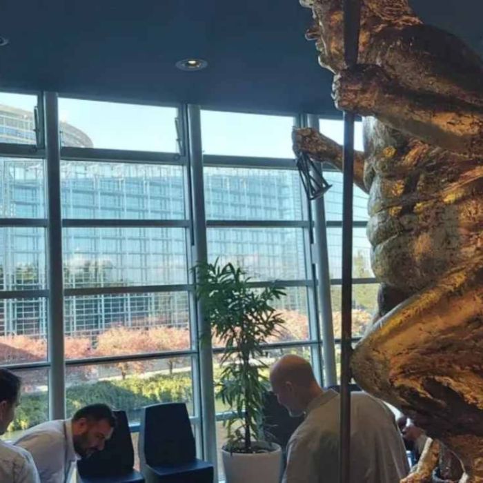Estatua dorada de Trump desnudo llega al Parlamento Europeo en Estrasburgo