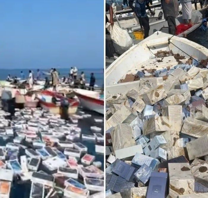VIDEO: Pescadores recuperan presuntos iPhones del mar tras hundimiento de un barco en Ormuz